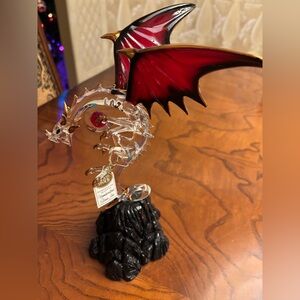 Elegant Ruby Crystal Dragon Figurine Red and Gold Highlights Handcrafted Glass